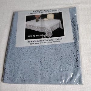 Crochet Luxurious Vinyl Tablecloth Pale Blue 70" Round Diameter Crotchet Style